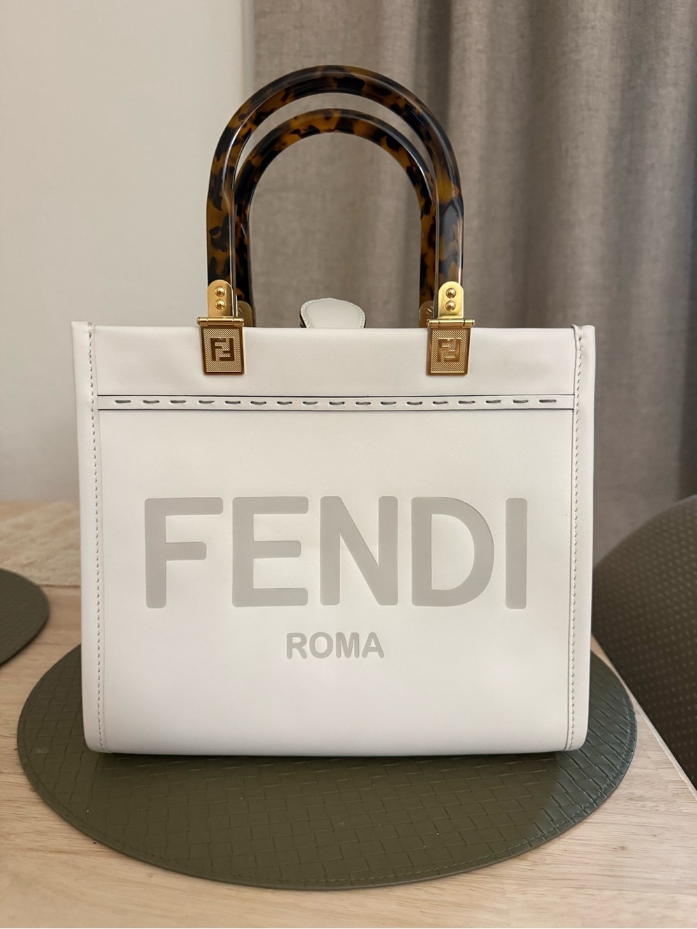 Fendi White Sunshine Small Handbag w Tortoise Shell Handles Used Once